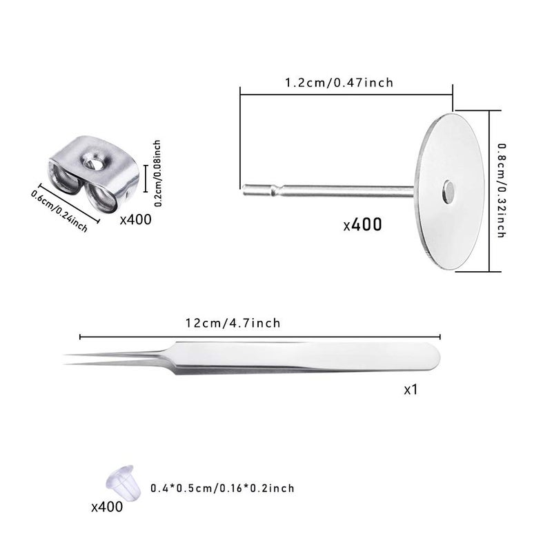 GooDay 600 PCS 12MM Stainless Steel Silver Earring Posts & Backs - Modern Style Earring Findings - Image 2